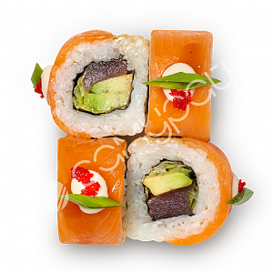 Ролл с лососем, тунцом, соусом нисуаз